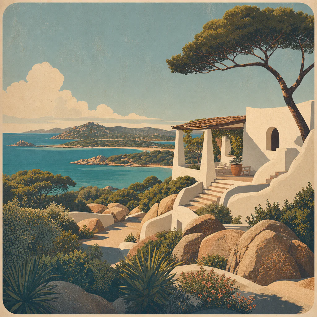 Illustration of Costa Smeralda: equilibrio sostenibile, progetto esclusivo tra turismo e paesaggio