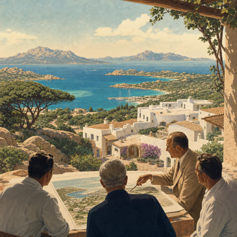 Illustration of I soci fondatori della Costa Smeralda: Visione Straordinaria e Migliore Sviluppo Territoriale