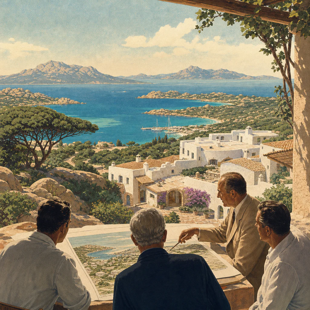 Illustration of I soci fondatori della Costa Smeralda: Visione Straordinaria e Migliore Sviluppo Territoriale