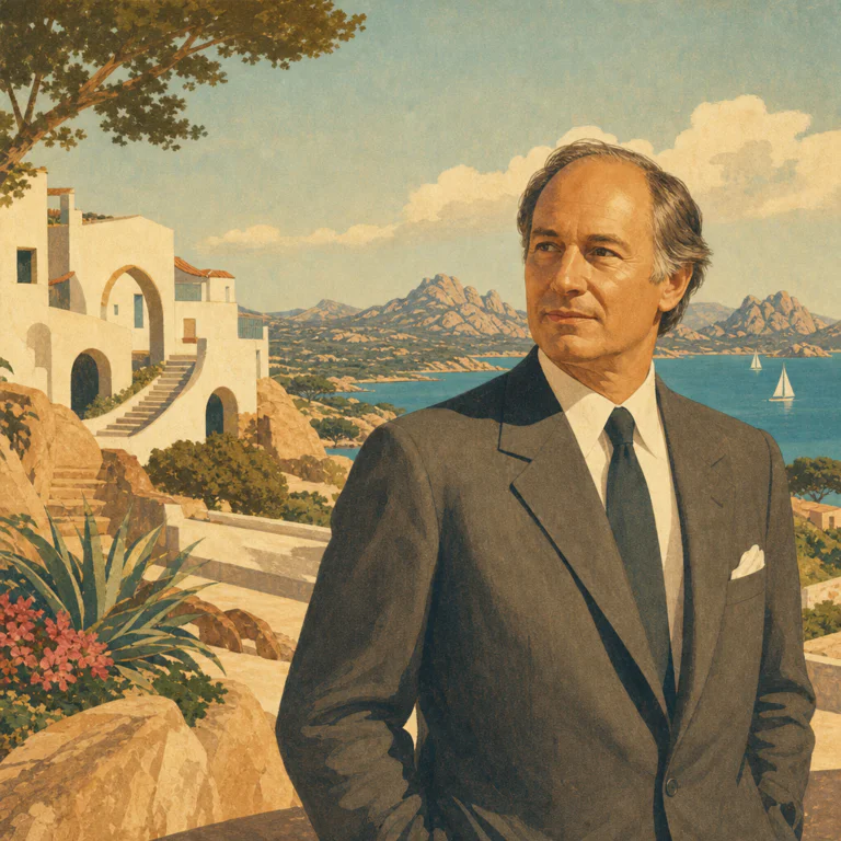 Illustration of Karim Aga Khan IV: Visione Innovativa Esclusiva nel Mediterraneo e Sardegna