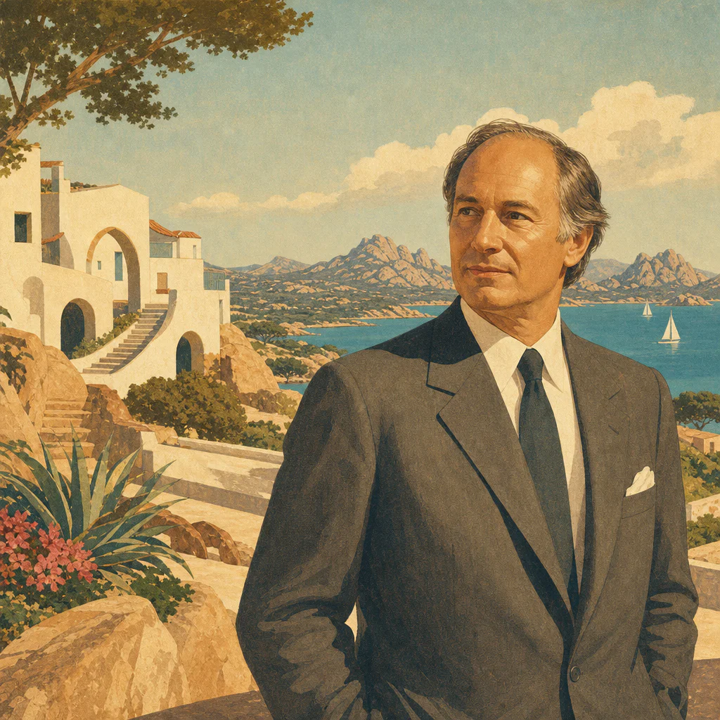 Illustration of Karim Aga Khan IV: Visione Innovativa Esclusiva nel Mediterraneo e Sardegna