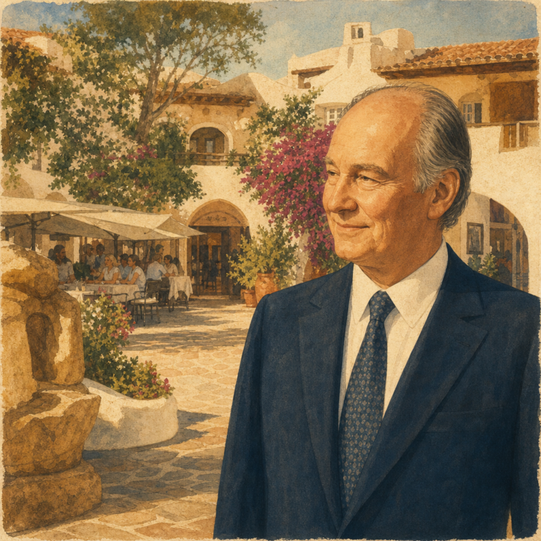 Illustration of Piazzetta di Porto Cervo: prestigioso riconoscimento meritato al Principe Aga Khan IV