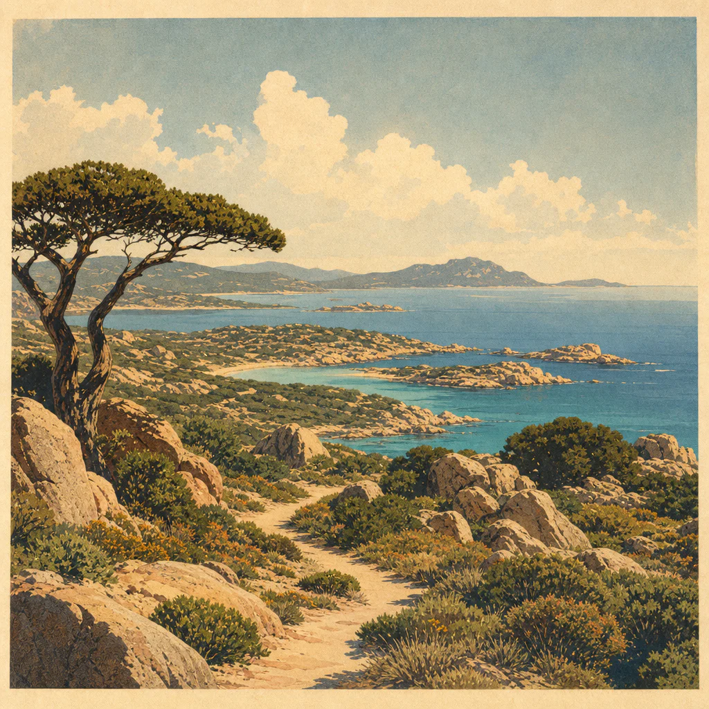 Illustration of Porto Cervo: Straordinario Paesaggio Autentico Prima dello Sviluppo